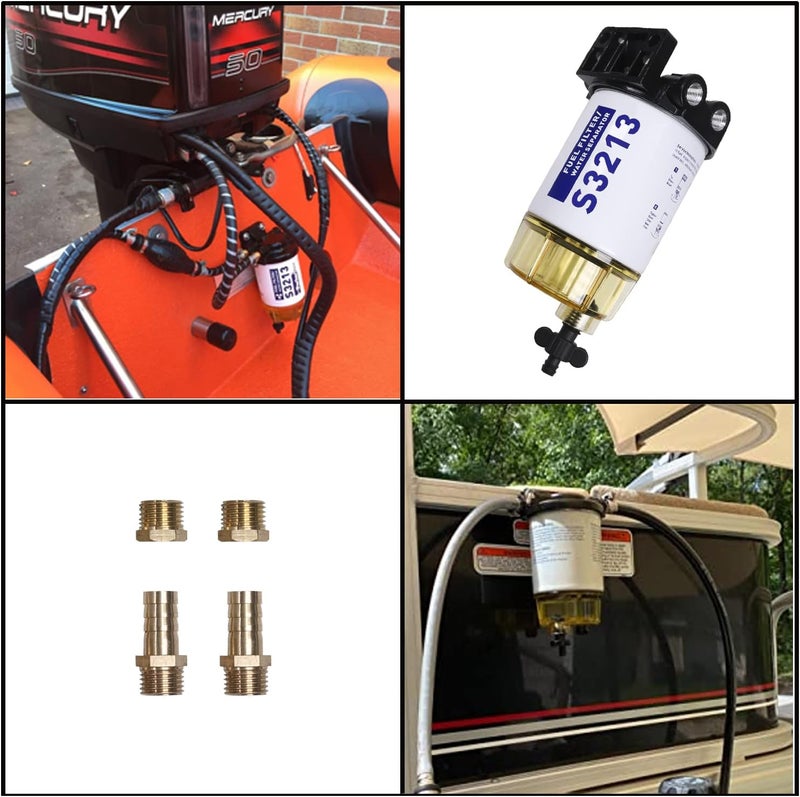 CARMOCAR Fuel Filter Water Separator replacement for Marine Outboard Motor Mercury with 3/8" Barb x 1/4" NPT brass Fittings Replaces# S3213, S3214, 35-60494-1, S3213, 18-7932-1, 18-17928, 35-809097 - Image 3